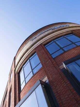 Vertical angled photo of Birmingham campus exterior